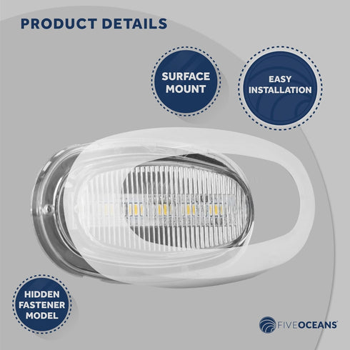 Five Oceans Oblong LED Courtesy Light, 4 Pack Marine Accent Lights for Boat Interior