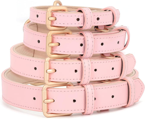 WHIPPY Adjustable Leather Dog Collar, Soft Breathable Padded Puppy Collar for Small Medium Large Dogs, Pink, S