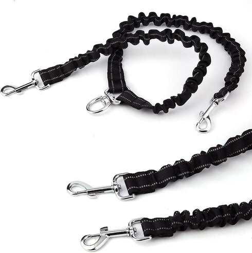 Double Dog Leash for Two Dogs - No Tangle, Comfortable Shock Absorbing Bungee Leash