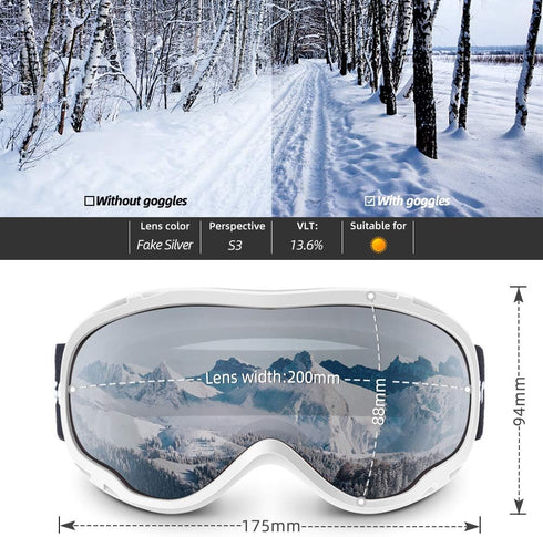 Ski Goggles Over Glasses - Snowboard Snowmobile Goggles for Men Women Adult, Anti Fog 100% UV Protection