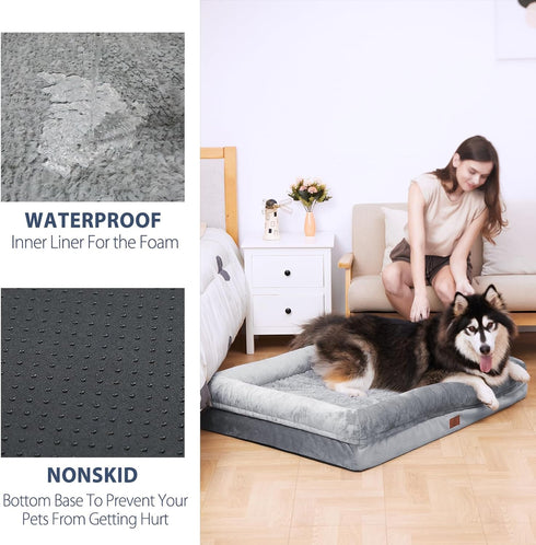 XL Dog Bed - Orthopedic Washable with Removable Cover - Grey Waterproof Extra Large Dog Bed