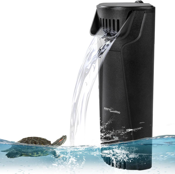 REPTIZOO Turtle Tank Filter, Low Level Waterfall Internal Filter with 3-Stage Bio-Filtration, 45GPH for Up to 10 Gallon