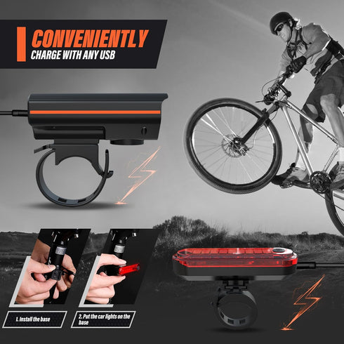 Ultra Bright Rechargeable Bike Lights for Night Riding, Road Mountain Bike Accessories for Kids Adults - Headlight with