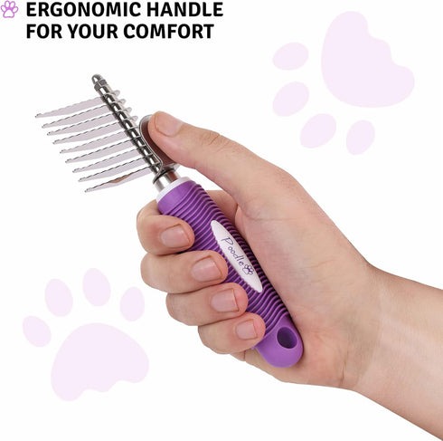Poodle Dematting Fur Rake Comb Brush for Dogs and Cats, 2.5" Steel Safety Blades