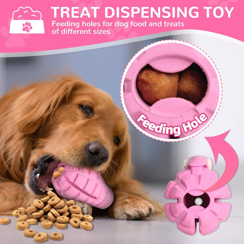 Dog Toys for Aggressive Chewers, Indestructible Interactive Treat Toys for Large Medium Breeds, Pink