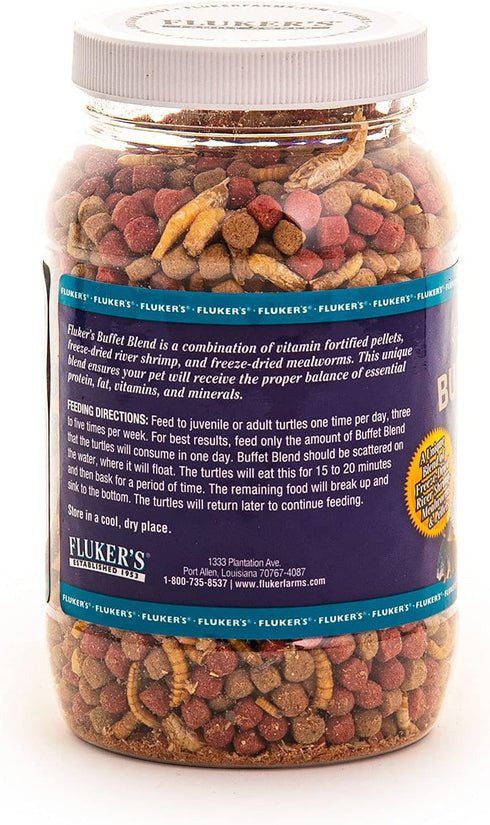Buffet Blend Aquatic Formula - Fluker's Turtle Food with Freeze-Dried Shrimp, Mealworms, and Vitamin Enriched Pellets,