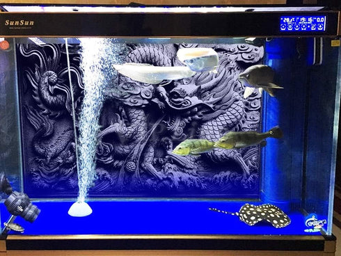 Dragon Relief Aquarium Background Poster - PVC Fish Tank Decorations Landscape (48" x 30")