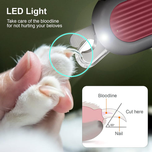 Trimmer Odoland Cat Nail Clipper with LED Light and Nail File, Dog Claw with Bright Light to Avoid Excessive Cutting