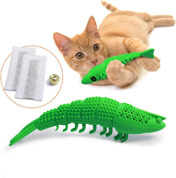 Ronton Cat Toothbrush - Durable Hard Rubber Dental Care, Interactive Chew Toy for Cats (1 Pack Green, Shrimp)