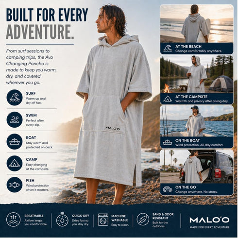 Swimming, 4 2 Maloo AVO Changing Poncho Microfiber Surf Poncho with Hood & Pocket, Quick-Dry Towel Robe for Surfing