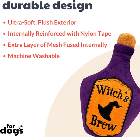 Huxley & Kent for Dogs | Witch's Brew | Halloween Power Plush Dog Toy with Squeaker | Funny Dog Toy Gift | Fun, Durable, and Safe | H&K Squeaky Dog Toys