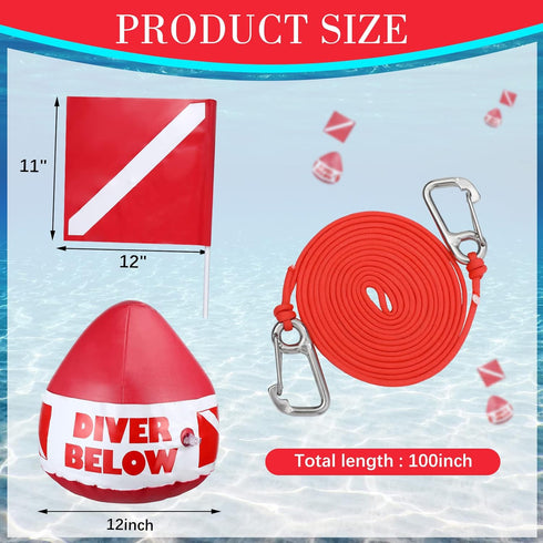 Maitys Heavy Duty PVC Dive Flag Float Set, Inflatable Signal Floater with Dive Flag and Freediving Lanyard