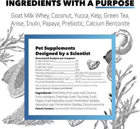 In Clover Dental Health Powder for Dogs and Cats, Natural Supplement for Dental Health, Sweeten Breath, Daily Use