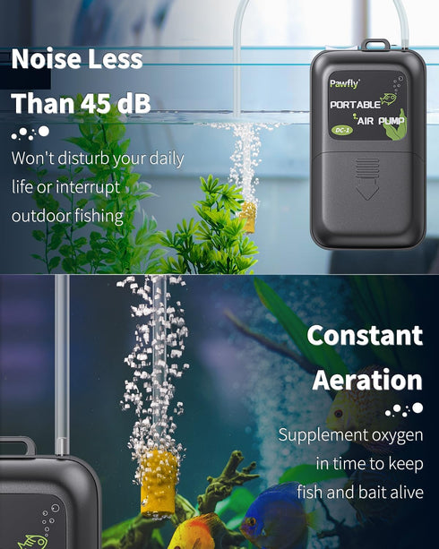 Pawfly Battery Air Pump 40 GPH for 5 to 30 Gallon Fish Tank, Portable Oxygen Pump for Outdoor Fishing (2 D Battery Not