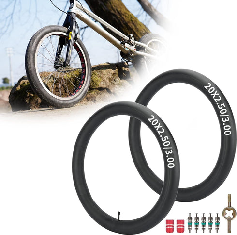 RUTU 20 Inch Bike Tube 20x1.125/1.50/1.75/2.50/3.0/3.5/4.0 with Installation Accessories - 2 Pack