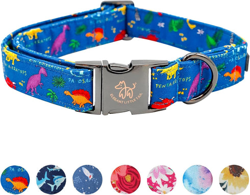 Elegant Little Tail Dog Collar, Blue Dinosaurs Pattern Adjustable Collar for Medium Dogs, Cute Gift