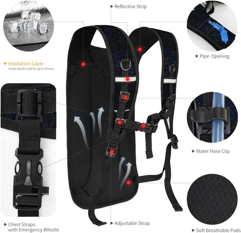 Hydration Backpack with 2L Water Bladder, Lightweight Insulation Pack for Men and Women, Raves, Hiking