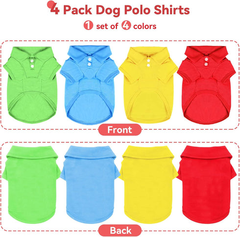 4 Pieces Dog Shirts, Collared Polo T-Shirts for Small Medium Dogs, Breathable Apparel for Boy Girl Pets