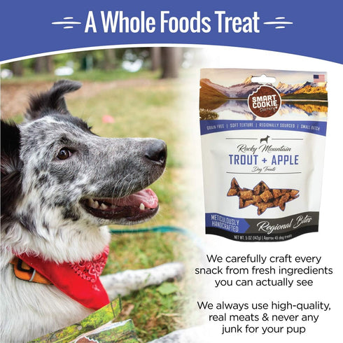 All Natural Dog Treats, Trout & Apple, Soft, Grain Free, Human-Grade, 5oz Bag for Dogs & Puppies