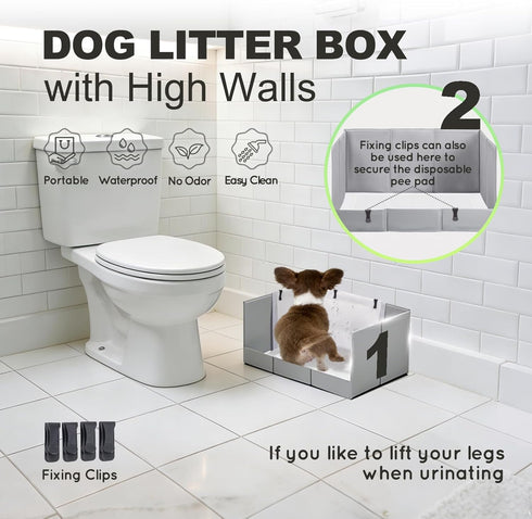 HQ4US 4LEGS Seamless, Dog Litter Box, Puppy Pee Pad Holder Foldable, Small Indoor Dog Potty Tray for Puppy, High Walls