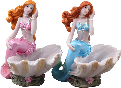 Mermaid Figurines Shell Aquarium Ornament, Resin Mediterranean Style Mermaid Princess Craft Statue