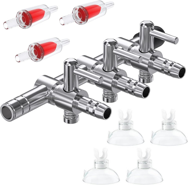 Pawfly 3-Way Aquarium Air Flow Control Lever Valve Manifold for Fish Tank with 3 Non-Return Check Valves
