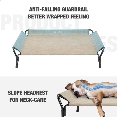 Veehoo Cooling Elevated Dog Bed, Raised Dog Cot for Large Dogs, Durable & Breathable Mesh, Indoor & Outdoor, Beige