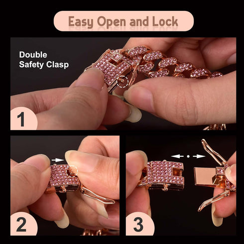 Dog Chain Collar Diamond Link Walking Necklace with Secure Buckle, Pet Crystal Collar for Small Medium Large Dogs Cats