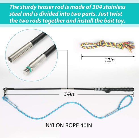 Flirt Pole for Dogs Pet Teaser Wand Outdoor Interactive Pet Dog Flirt Pole Training Exercise Rope Toy for Small Medium