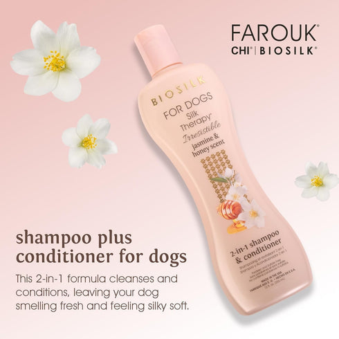 2-in-1 8 12 oz BioSilk for Dogs Silk Therapy Irresistible Shampoo and Conditioner, Jasmine and Honey Scent, Hydrolyzed