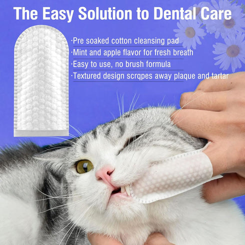 Pet Teeth Cleaning Finger Wipes for Dogs & Cats, No-Rinse Disposable Gentle Cleaning Wipes for Plaque and Tartar, 50
