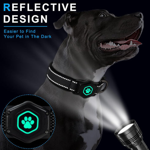 AirTag Dog Collar with Waterproof Holder, Luminous Reflective, Comfortable Durable 1000D Nylon, Fit for Large Active