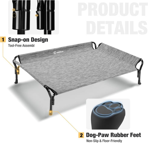 Veehoo Cooling Elevated Dog Bed for Large Dogs, Raised Bed with Guardrail & Slope Headrest, Durable Mesh