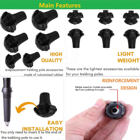 Trekking Poles Tips, Rubber Hiking Sticks End Caps Protectors, Replacement Accessories for Most Hiking Canes