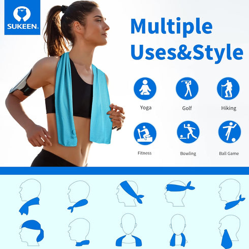Sukeen Cooling Towel (40"x12") - 4 Pack Soft Breathable Microfiber Towel for Yoga, Sport, Gym, and More