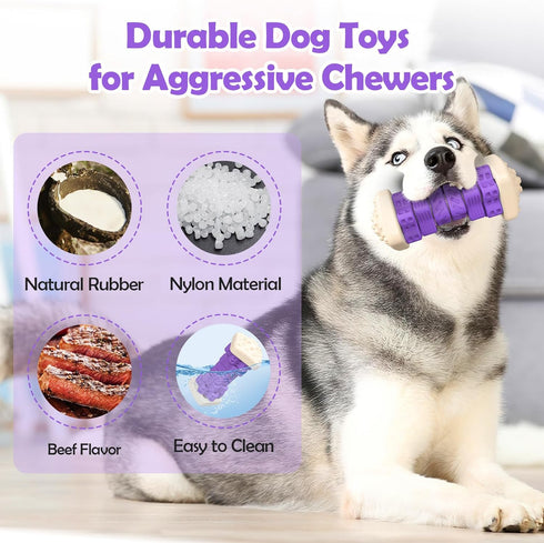 Tough Dog Toys for Aggressive Chewers - Indestructible Puzzle Toys, Interactive Chew Toys with Beef Flavor for All Dog