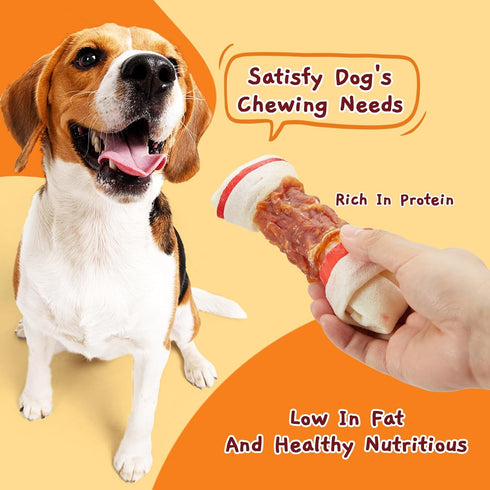 Jungle Calling Chicken Wrap Knotted Bones - 6.5" Pack of 4, Long Lasting Beefhide Treats for Large Dogs