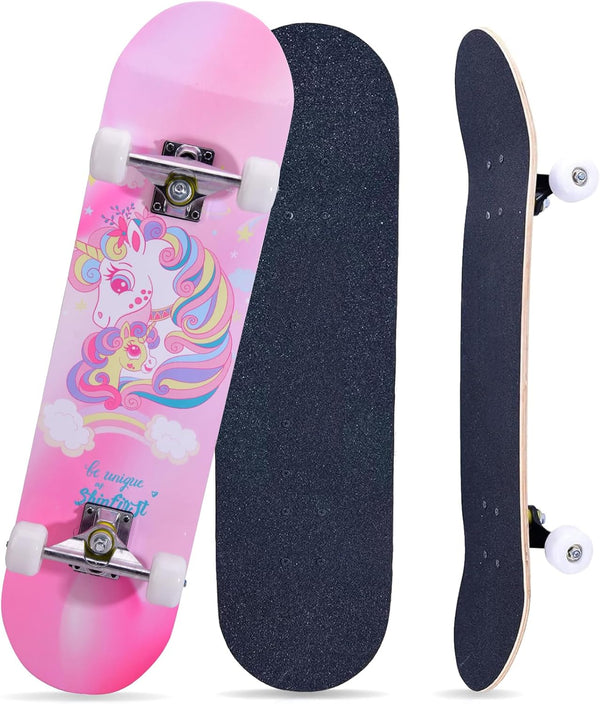 Skateboards for Beginners, Kids, Boys, Girls, Teens, and Adults - 31 Inch Complete Standard Skateboards with 7-Layer