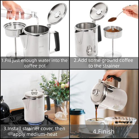 Backpacking, 9 Cididu Camping Coffee Pot Stainless Steel, Coffee Pot Outdoors, Durable Stove Top Brew Coffee Maker on