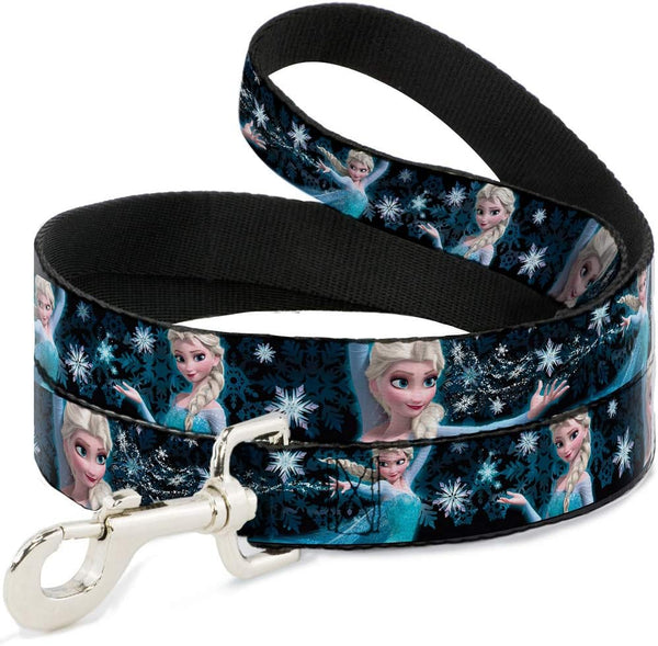 Buckle-Down Pet Leash - Elsa the Snow Queen Poses, PERFECT AND POWERFUL, Blues/White, 4 Feet Long, 1/2" Wide