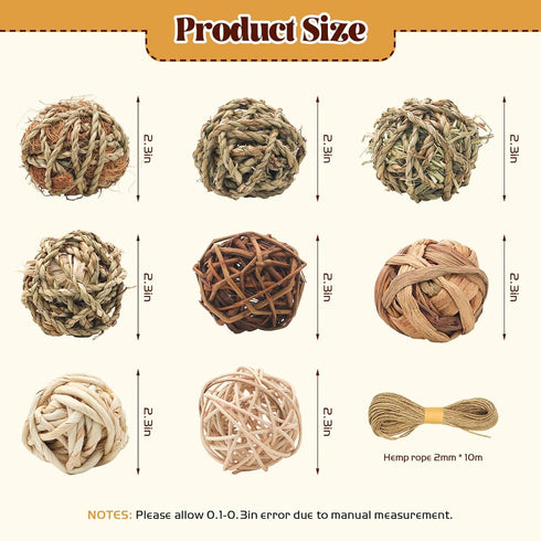 Bac-kitchen 17 Chinchillas (2.4") Pcs Bunny Chew Grass Balls, Hangable Natural Handmade Enrichment Toys for Teeth