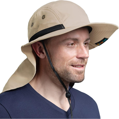 SUN CUBE Wide Brim Sun Hat for Men, Neck Flap Cover, UV Protection for Hiking, Camping, Gardening