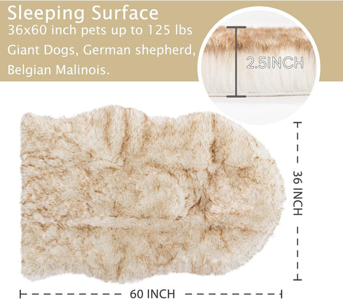 Asrug Soft Faux Fur Pet Bed Mat, Plush and Fluffy Throw Rug for Dogs Cats, Brown & White, 3ftx5ft