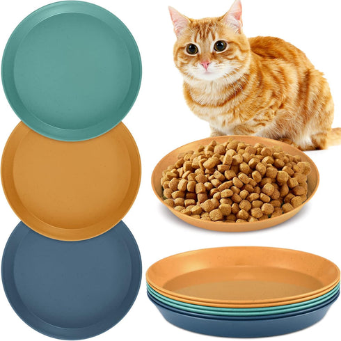 Gerrii 6 Pieces Shallow Cat Food Dish - Lightweight 6 Inch Wheat Straw Bowls for Small Cats