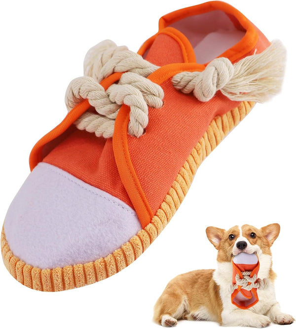 vocheer Dog Chew Toy, Durable Teething Shoe Interactive Squeaky Toy for Small Medium Breze, Machine Washable (Orange)