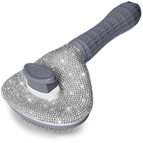 Self Cleaning Slicker Brush for Dogs & Cats, Full Diamonds, Skin Friendly, Grey