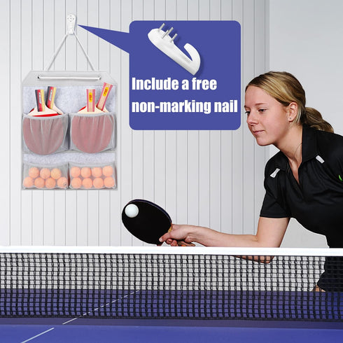 VISEMAN Ping Pong Storage Rack, Wall Mount Organizer for 4 Paddles and Balls