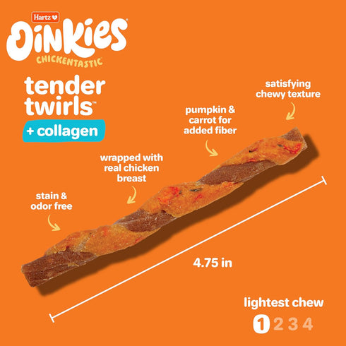 Oinkies Chickentastic Tender Twirls, 20 Count, Made with Real Chicken Breast, Pumpkin & Carrot, Collagen for Skin &