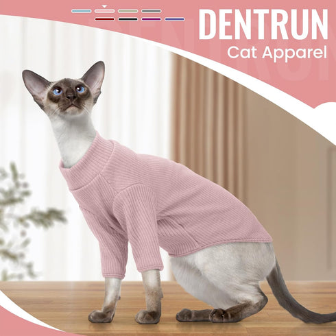 DENTRUN Sphynx Hairless Cats Shirt Pullover, Breathable Cat Wear Turtleneck Sweater for Adorable Cat's Clothes