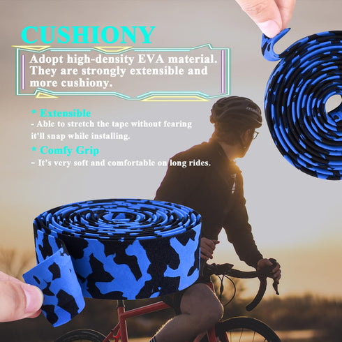 KINGOU Black & Blue Camouflage EVA Road Bike Handlebar Tape, 2PCS Per Set